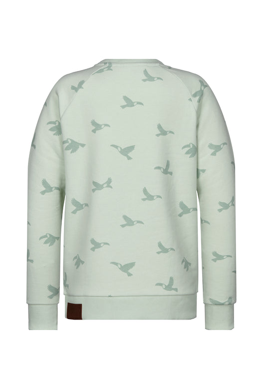 Krokettehorst 20 - Light Green Melange Allover Birds