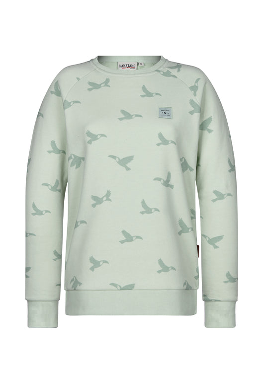 Krokettehorst 20 - Light Green Melange Allover Birds